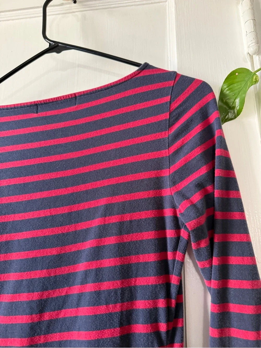 Michael Kors Navy and Red Striped Long Sleeve Ruched Side Top size S